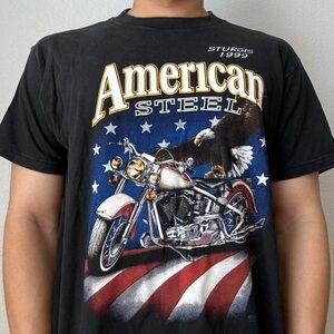 Vintage 1999 Sturgis American Steel Black Graphic T-Shirt
